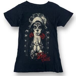 Rebel Saints Muerta Rose Worn Look T Shirt Womens Size Large